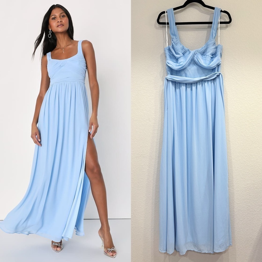 NWOT Lulus Sensational Moment Light Blue Pleated Maxi Dress